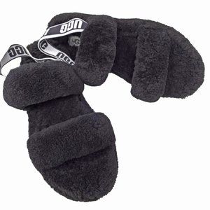 UGG 1107953 Oh Yeah‎ Black Sheepskin Slingback Slide Sandals